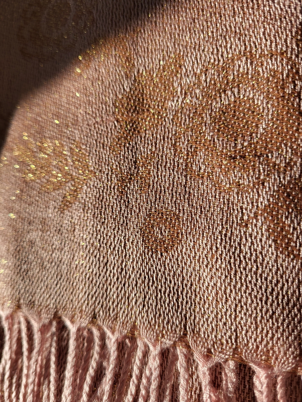 Lux Metallic Rose Gold Floral Fringe Scarf